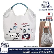 【Kusuguru Japan】日本眼鏡貓 手提包 環保袋日本刺繡尼龍購物袋(多款任選) -Matilda-san款-灰色
