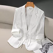 【MsMore】 西裝外套薄款新中式國風小個子短款七分袖百搭# 122352 M 白色