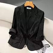 【MsMore】 西裝外套薄款新中式國風小個子短款七分袖百搭# 122352 2XL 黑色
