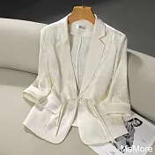 【MsMore】 西裝外套薄款新中式國風小個子短款七分袖百搭# 122352 M 杏色