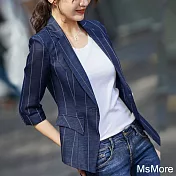 【MsMore】 小西裝外套薄款小個子七分袖短款垂感網紅條紋百搭西服# 122353 2XL 藍色