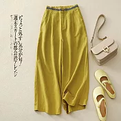 【慢。生活】鬆緊腰薄款休閒棉麻九分褲 XL-XXL M61  XL 黃色