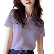 【MsMore】 polo衫正肩短袖星亮針織短版寬鬆上衣# 122089 FREE 紫色