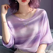 【MsMore】 韓系紫色圓領冰絲短袖寬鬆撞色多巴胺穿搭短版上衣# 122321 FREE 紫色