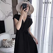 【AMIEE】法式氣質連身裙洋裝(KDDY-6637) L 古典黑