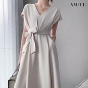 【AMIEE】法式氣質連身裙洋裝(KDDY-6637) L 凝脂白