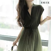【AMIEE】仙氣百褶連身裙洋裝(KDDY-3317) 2XL 綠色