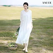 【AMIEE】氣質中國風飄逸連身裙洋裝(KDDY-8291) L 白色
