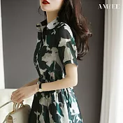 【AMIEE】清新復古連身裙洋裝(KDDY-1131) 2XL 綠色