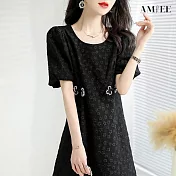【AMIEE】小香風連身裙洋裝(KDDY-9464) L 黑色