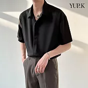 【AMIEE】韓版設計款垂墜感襯衫(男裝/KDTY-C511) 2XL 黑色