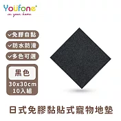 【YOUFONE】日式免膠黏貼式地墊/無黏膠地墊/隨撕隨黏地墊/可水洗-30*30cm-10入/包 -黑色