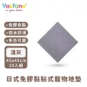 【YOUFONE】日式免膠黏貼式地墊/無黏膠地墊/隨撕隨黏地墊/可水洗-45*45cm-10入/包 -淺灰