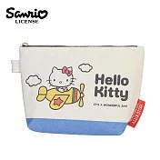 【日本正版授權】凱蒂貓 50周年 帆布 船型 化妝包 收納包/鉛筆盒/筆袋 Hello Kitty - 藍色款