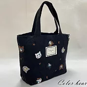 【卡樂熊】棉麻布質貓咪壓紋造型手提包/手提袋(三色)- 黑色