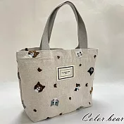 【卡樂熊】棉麻布質貓咪壓紋造型手提包/手提袋(三色)- 米色