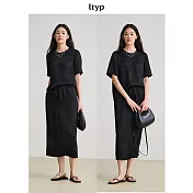 ltyp旅途原品 100%醋酸缎面直筒半裙 夏季優雅八分半身裙女 M L  L 靜謐黑