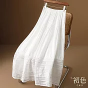 【初色】赫本風純色簡約鉤花蕾絲鏤空大襬圍中長裙半身裙-共2色-30184(M-2XL可選) M 白色