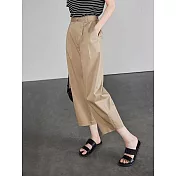 【慢。生活】薄款高腰闊腿休閒舒適九分西裝褲女 M-XL 11876 M 卡其色