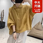 【慢。生活】中大尺碼棉麻復古設計五分連袖襯衫女 3165 FREE 黃色