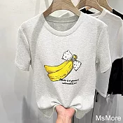 【MsMore】 趣味香蕉印花正肩圓領短袖T恤短版上衣# 121600 S 白色