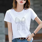 【MsMore】 短袖T恤圓領時尚蝴蝶結設計休閒簡約品質短版上衣# 122468 2XL 白色