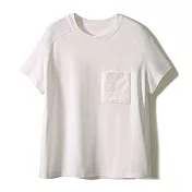 【MsMore】 質感完勝精雕口袋圓領短袖T恤短版上衣# 122571 M 白色