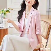 【MsMore】 緹花小西裝外套薄款氣質休閒小個子國風七分袖西服# 122355 M 粉紅色