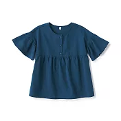 【MUJI 無印良品】兒童涼感平織布五分袖套衫 110 藍色