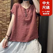 【慢。生活】中大尺碼文藝復古圓領休閒簡約棉麻上衣 Q399 FREE 紅色