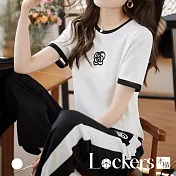【Lockers 木櫃】時尚顯瘦T恤九分褲時尚休閒套裝 L113071705 M 白色