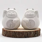 【開運送禮】胖胖金運+招福貓一對(大)8cm 純淨白