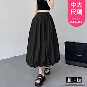 【Jilli~ko】中大尺碼鬆緊高腰工裝風降落傘裙女 J11828 FREE 黑色