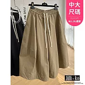 【Jilli~ko】中大尺碼鬆緊高腰繫帶休閒短裙褲 J11896  FREE 卡其色