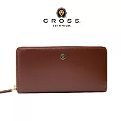 【CROSS】台灣總經銷 限量1折 頂級小牛皮拉鍊長夾 安娜系列 全新專櫃展示品 (磚紅色)