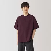 【MUJI 無印良品】男涼感亨利領布帛短袖T恤 S 紫色
