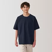 【MUJI 無印良品】男涼感圓領布帛短袖T恤 S 深藍