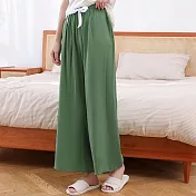 【AnZa】棉綢涼感輕薄純色長褲闊腿褲(多色) FREE 柳色綠