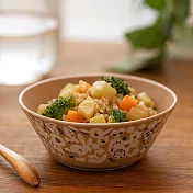 【日本Minoru】Kukka秘境花草 陶瓷餐碗330ml ‧ 奶茶色