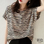 【初色】斑馬紋落肩袖T恤上衣-斑馬紋-67529(M-2XL可選) L 斑馬紋