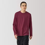 【MUJI 無印良品】男天竺圓領長袖T恤 S 暗紅