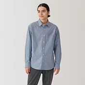 【MUJI 無印良品】男水洗平織布長袖襯衫 M 煙燻藍