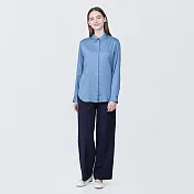 【MUJI 無印良品】女嫘縈混標準領長袖套衫 S 煙燻藍