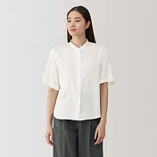 【MUJI 無印良品】女嫘縈混立領短袖套衫 L 白色