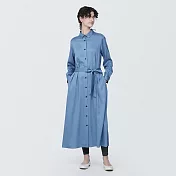 【MUJI 無印良品】女嫘縈混標準領長袖洋裝 S 煙燻藍