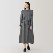 【MUJI 無印良品】女嫘縈混標準領長袖洋裝 S 墨灰