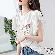 【初色】字母印花層次荷葉邊T恤上衣-白色-66688(M-2XL可選) M 白色
