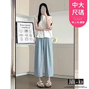 【Jilli~ko】中大尺碼薄款高腰垂感冰絲闊腿褲 J11856  FREE 藍色