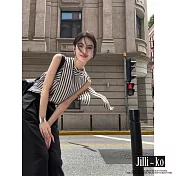 【Jilli~ko】法式簡約豎時尚條紋背心 J11906  FREE 黑色