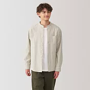 【MUJI 無印良品】男水洗牛津布立領長袖襯衫 S 米色直紋